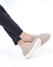 Men's suede moccasins with supportive insole from FJØRNA, featuring elegant design and comfortable footwear for men.