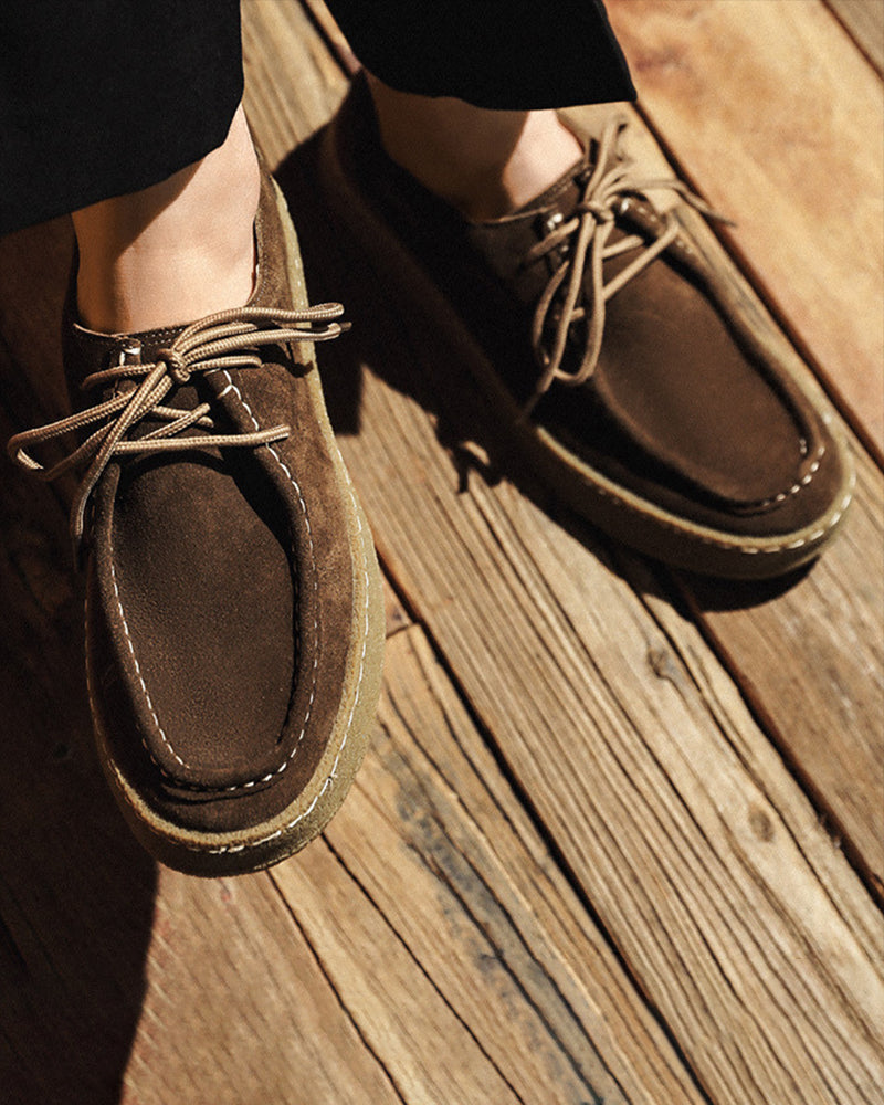 FJØRNA men's suede slippers with rubber soles, stylish men's dress shoes featuring soft leather and comfortable slip-on design.