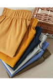 FJØRNA linen blend high waist women's shorts with elastic waistband, lightweight and stylish pants for warm weather.