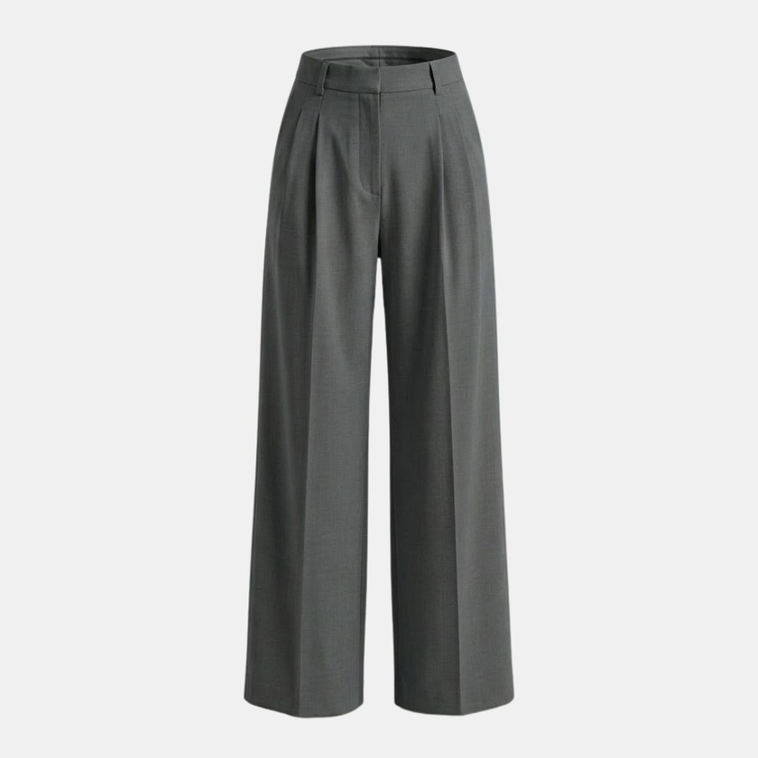 FJØRNA high waist pleated wide-leg trousers for women, showcasing the flowing fabric and tailored fit.