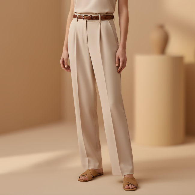 FJØRNA women's high waist slim fit trousers, casual pants with a sleek silhouette and comfortable fit, suitable for everyday wear.