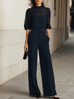 FJØRNA black chiffon top and wide-leg trousers three-piece set, stylish pants set with flowing fabric and modern design.