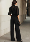 FJØRNA black chiffon top and wide-leg trousers three-piece pants set, featuring elegant flowy fabric and modern style.