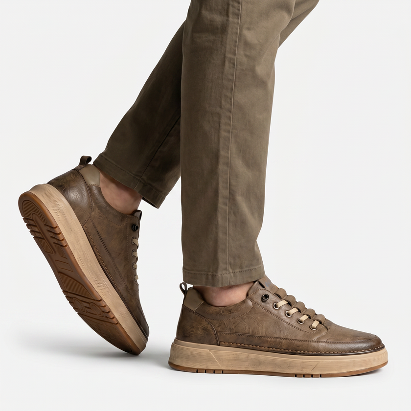 FJØRNA men's synthetic lace-up low top sneakers, stylish athletic shoes with breathable material and casual design.