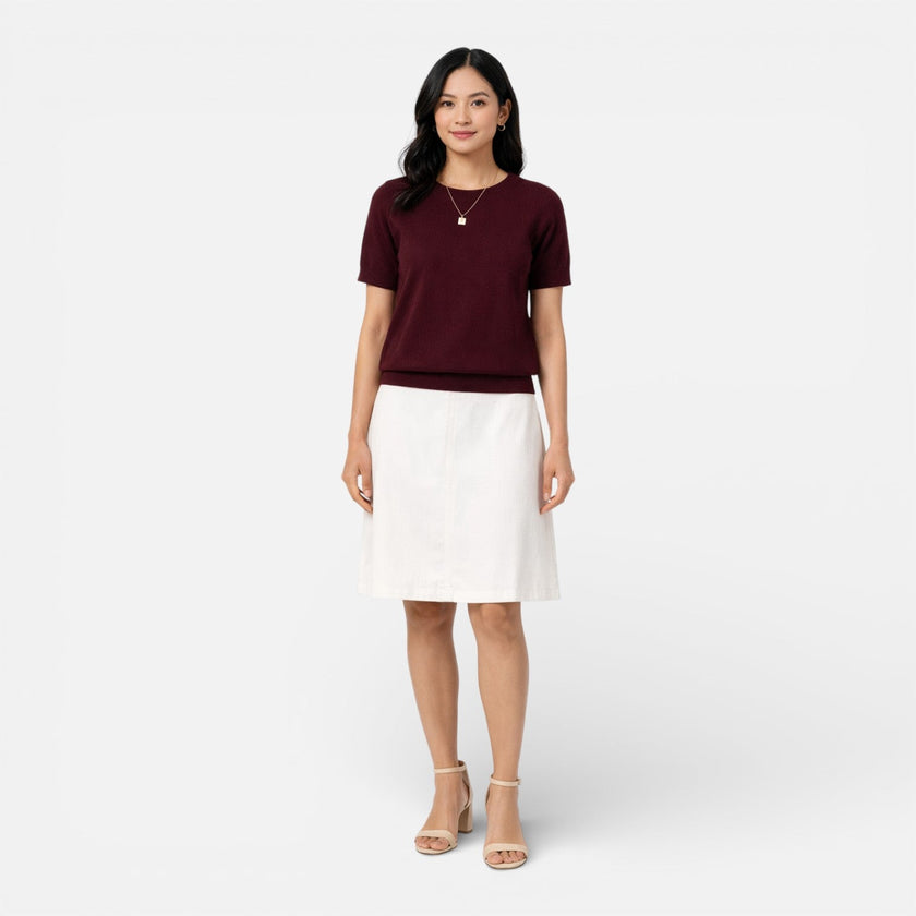 Women's knit wool blend top by FJØRNA, featuring a comfortable classic fit and stylish design, perfect for casual wear.