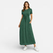 FJØRNA women's cotton maxi dress with short sleeves, comfortable classic design, perfect for casual wear.