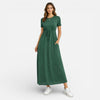 FJØRNA women's cotton maxi dress with short sleeves, comfortable classic design, perfect for casual wear.
