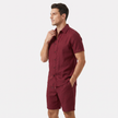 FJØRNA men's linen short sleeve buttoned shirt and matching shorts two-piece set, lightweight and stylish for warm weather.