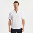 Men's linen short sleeve Henley T-shirt by FJØRNA, light and breathable fabric with a classic buttoned neckline.