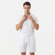 Men's linen short sleeve polo shirt and shorts set by FJØRNA, lightweight and breathable summer casual outfit.