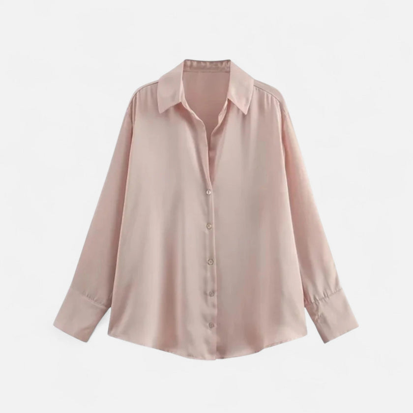 FJØRNA women's long sleeve blouse with button-front closure, classic fit, in a sophisticated, timeless design.