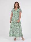 FJØRNA floral summer maxi dress for women with flutter sleeves, lightweight chiffon fabric, and vibrant floral pattern.