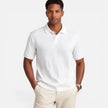 Men's FJØRNA Jacquard Knit Polo Shirt, breathable slim fit casual shirt with intricate pattern, ideal for summer wear.
