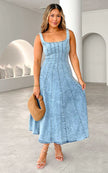 Anouk – Sleeveless Pleated Denim Maxi Dress