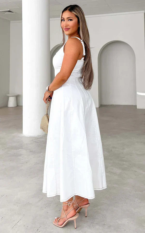 Anouk – Sleeveless Pleated Denim Maxi Dress