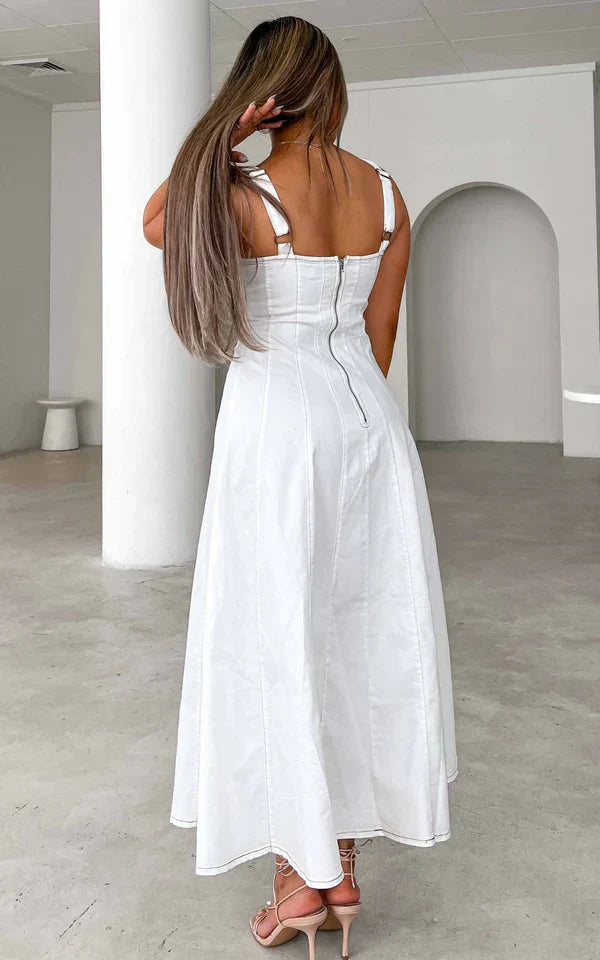 Anouk – Sleeveless Pleated Denim Maxi Dress