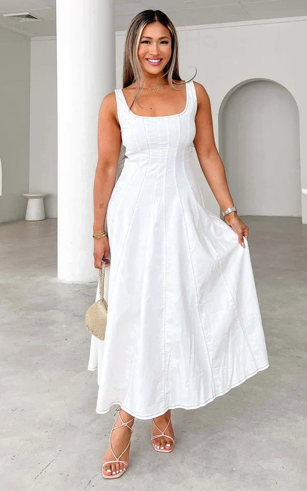 Anouk – Sleeveless Pleated Denim Maxi Dress