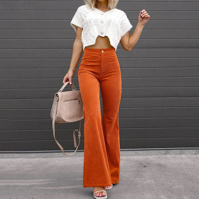 Women's All Season Flared Pants with High Waist and One Button