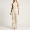 FJØRNA khaki pleated halter top and wide-leg pant set, stylish 2-piece outfit with a relaxed fit.