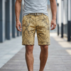 Men's casual work shorts by FJØRNA with leaf print, khaki color, belt, and comfortable fit, perfect for everyday wear.