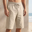 Men's khaki casual knee-length chino shorts with adjustable drawstring waist, ideal for vacation by FJØRNA.