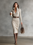 FJØRNA knit turtleneck midi dress for women, featuring a cozy, fitted design in soft knit fabric, perfect for fall and winter wear.