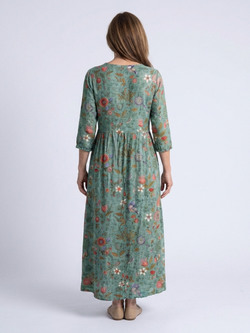 Floral flowy summer maxi dress for women by FJØRNA, lightweight and comfortable, perfect for warm weather and casual outings.