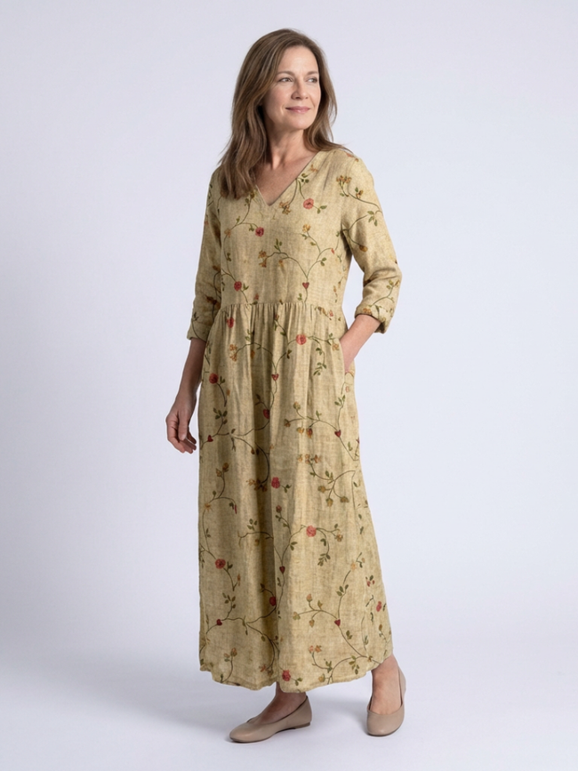 Floral lightweight summer maxi dress for women by FJØRNA, flowing and flowy, perfect for warm weather and casual wear.