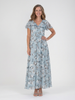Floral summer maxi dress for women by FJØRNA featuring flutter sleeves and a flowing, lightweight design.