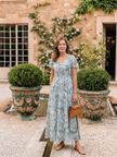 FJØRNA women's summer maxi dress with floral pattern and flutter sleeves, flowing lightweight dress for warm weather.