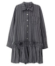FJØRNA Stripe Tier Shirt Dress in white, featuring a relaxed fit with tiered layers and a classic shirt collar.