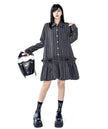 FJØRNA Stripe Tier Shirt Dress in white, casual knee-length dress with tiered design and button-front, perfect for summer wear.