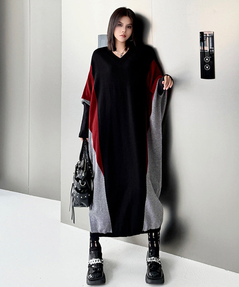 White Panel Knit Long Dress by FJØRNA, featuring a fitted silhouette and long sleeves, displayed on a mannequin.
