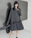 FJØRNA Stripe Tier Shirt Dress in white, featuring a relaxed fit with tiered design and button-front detail.