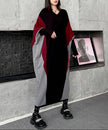White FJØRNA panel knit long dress displayed on a model, featuring a fitted silhouette and elegant length.
