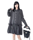 FJØRNA Stripe Tier Shirt Dress in white, featuring a relaxed fit, tiered design, and classic shirt dress style.