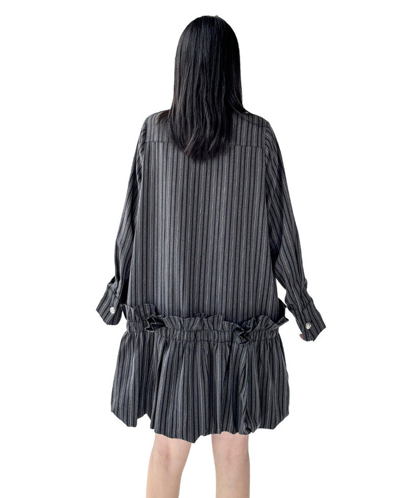 FJØRNA Stripe Tier Shirt Dress in white, casual knee-length dress with tiered design and button-front detail.