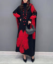 FJØRNA floral motif knit long white dress with long sleeves and a flowing silhouette, perfect for elegant casual wear.
