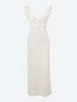 FJØRNA white lace-backless maxi dress with plunge neckline, elegant sleeveless design, perfect for formal occasions