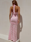 FJØRNA lace maxi dress with intricate lace details, flowing design, and elegant silhouette perfect for formal occasions.