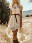 FJØRNA lace sleeveless midi dress with a casual style, featuring intricate lace details and a flowing midi length.