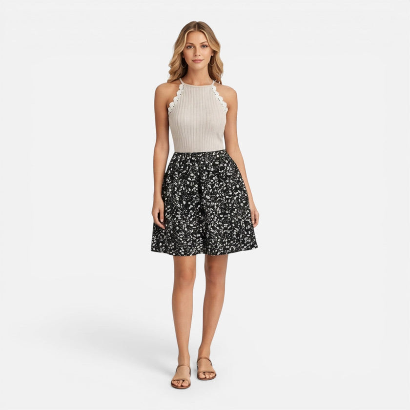 FJØRNA women's sleeveless summer dress with slim fit silhouette, lace trim, casual style, perfect for warm weather.
