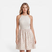 FJØRNA women's slim fit summer sleeveless dress with lace trim, casual style, soft fabric, and knee-length skirt.