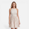 FJØRNA women's slim fit summer sleeveless dress with lace trim, casual style, soft fabric, and knee-length skirt.