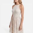 Women's sleeveless slim fit summer dress with lace trim by FJØRNA, featuring a casual style and elegant design.
