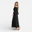 Women's off-shoulder lace maxi dress by FJØRNA featuring an elegant summer design and flowing silhouette.