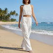 FJØRNA effortless halter top and wide-leg lounge set, 2-piece set, worn as a stylish, comfortable lifestyle outfit.