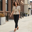 FJØRNA women's summer blouse with puff sleeves, denim fabric, stylish top for warm weather, casual and fashionable look