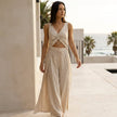 FJØRNA women's summer two-piece set featuring a ruched V-neck top and matching shorts, casual outdoor fashion.