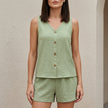 Light green FJØRNA relaxed sleeveless button-front lounge set, 2-piece lounge set for comfortable home wear.